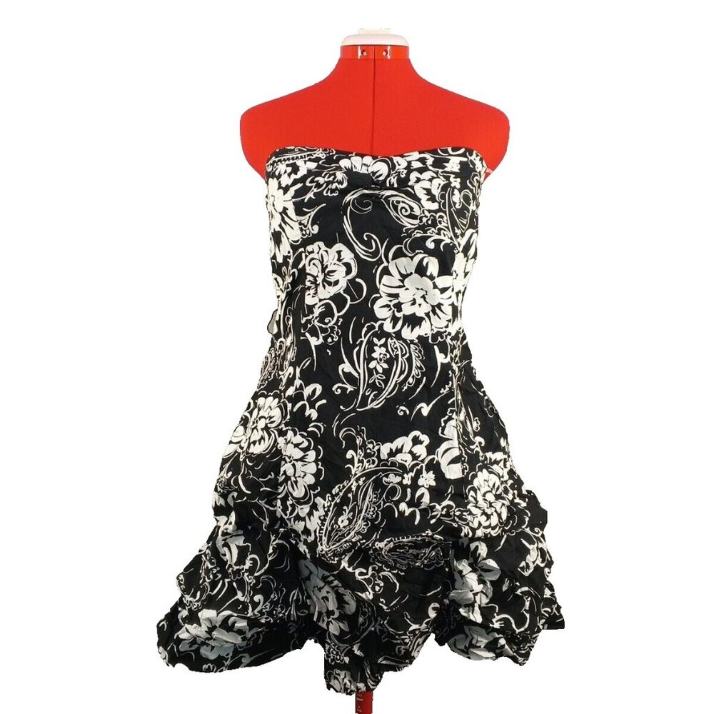 SPEECKLERS Strapless Short Dress Juniors Size 9 Black & White Floral Zip Close